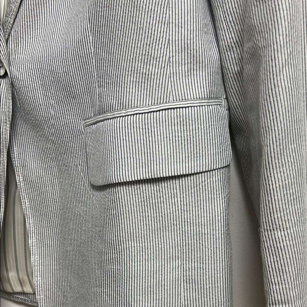 Rag & Bone Light Weight Gray White Striped Tailored Silk Cotton Blazer Size 6 - Picture 5 of 10